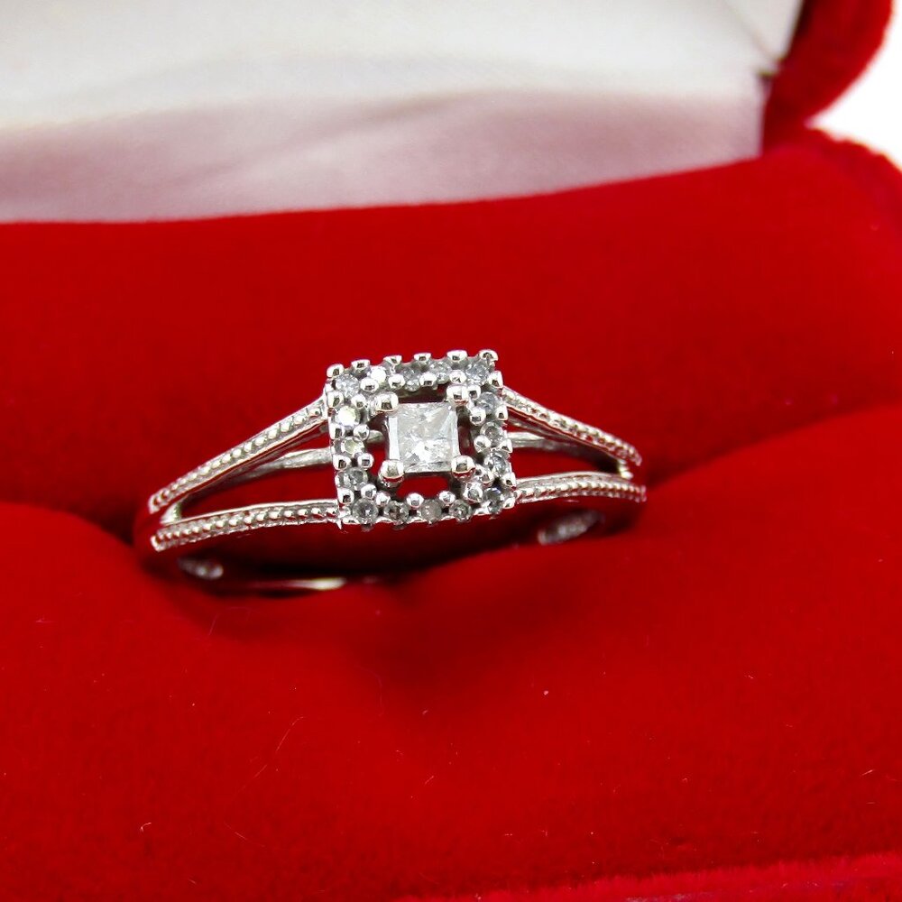 Natural Square Halo Diamond Promise Ring 10k White Gold Sz 5 Genuine Real